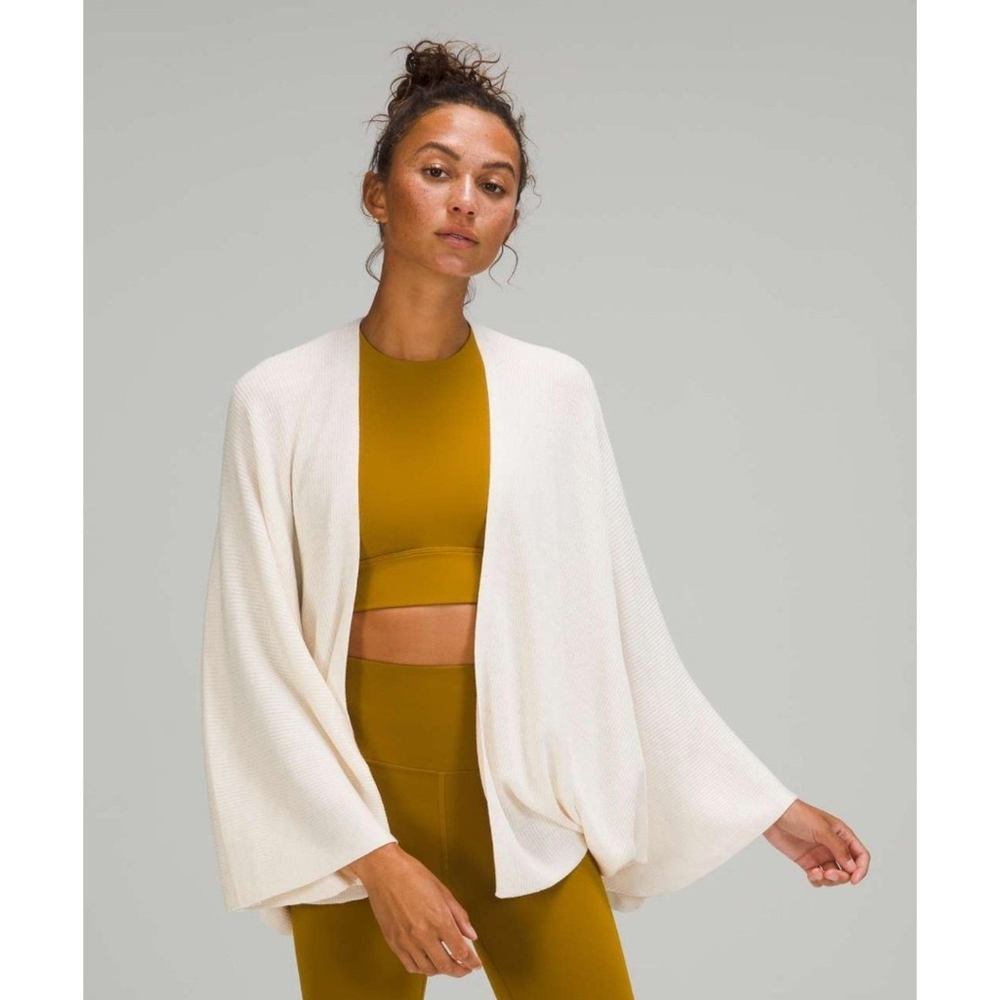 Lululemon Cashlu Knit Textured Wrap Cardigan Cashmere One Size White Opal